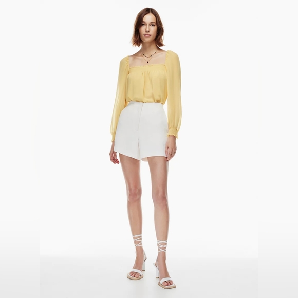 Aritzia Wilfred ALANA BLOUSE Chiffon Smocked Square Neckline Size S - Picture 3 of 11